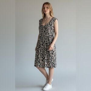 Diane Von Furstenberg Black Floral Midi Dress with Cream and Red Motif